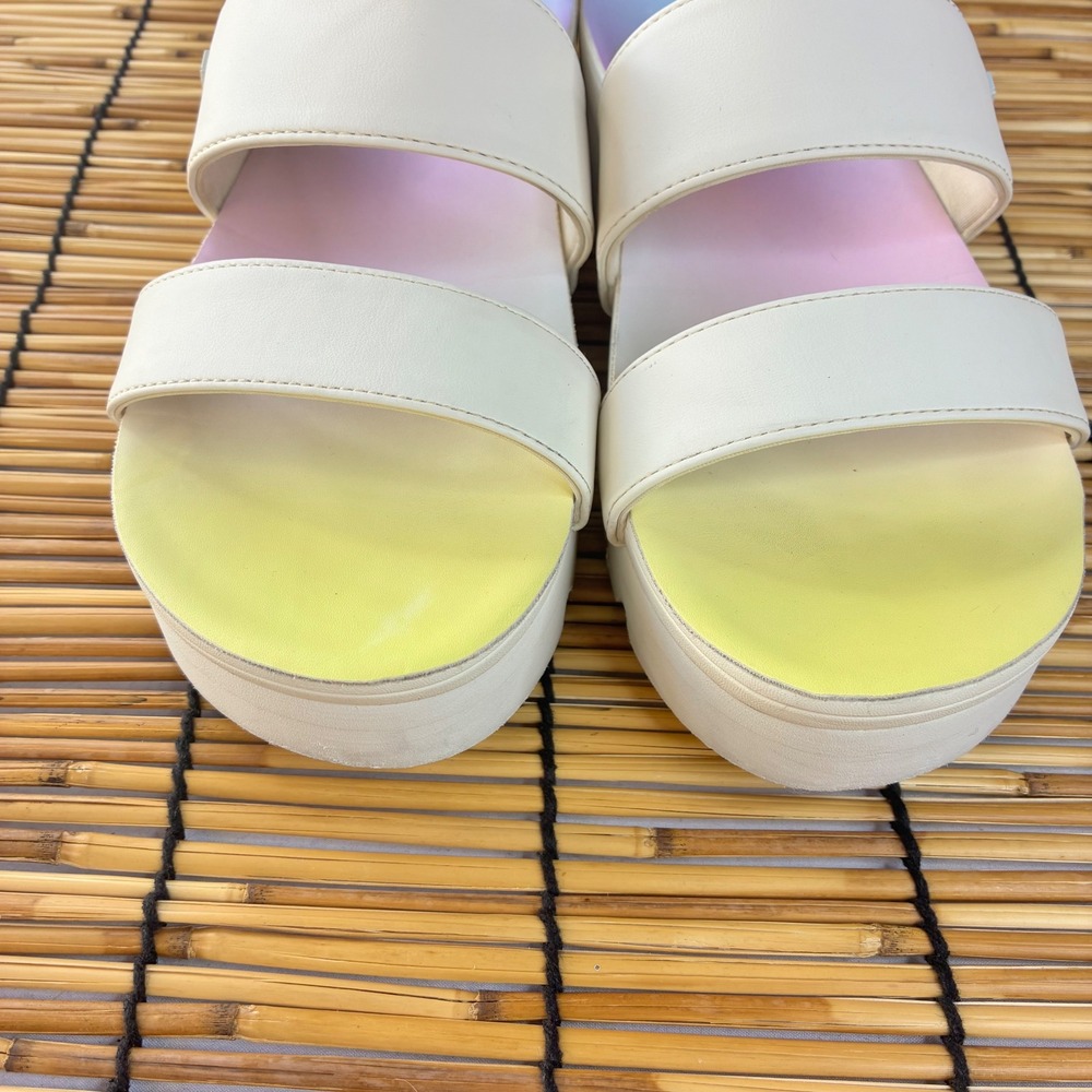 Reef Banded Horizon Hi Platform Sandals Ombre Footbed Off White Straps Womens 10